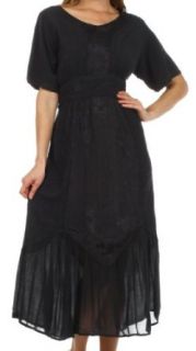 Sakkas 75004 Arabella Embroidered Empire Waist Dress   Black   One Size at  Womens Clothing store