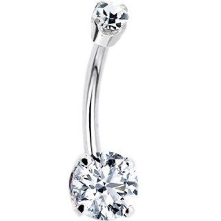 14 Gauge 1/2   14k White Gold Clear Cubic Zirconia Round Belly Ring: Jewelry