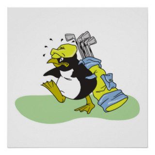 funny penguin golf caddy cartoon poster