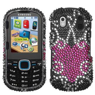 Samsung U460 U 460 Intensity 2 II Cell Phone Full Diamond Crystals Bling Protective Case Cover Black with Hot Pink Trapped Love Heart Design: Cell Phones & Accessories