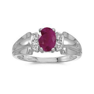 14k White Gold Oval Ruby And Diamond Ring: Jewelry