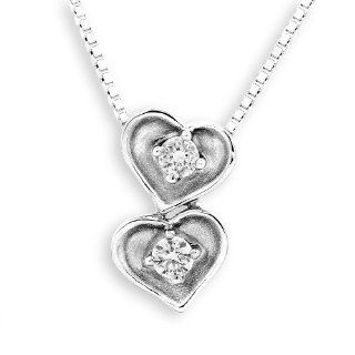 18K White Gold Vintage Style Diamond Accents Double Heart Pendant W/925 Sterling Silver Chain 16" (1/5 cttw, G H Color, VS2 SI1 Clarity): Pendant Necklaces: Jewelry