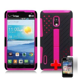 LG Optimus F7 US780 4G LTE (Boost/US Cellular)2 Piece Silicon Soft Skin Ribbed/Perforated Hard Plastic Shell Case Cover, Pink/Black + LCD Clear Screen Saver Protector: Cell Phones & Accessories