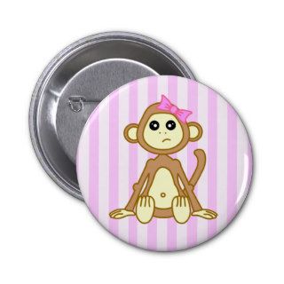 Cute Monkey Girl Cartoon Pink Button