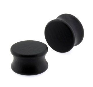 Pair of 3/4" Solid Black Double Flared Carved Organic Wood Ear Plugs Gauges: Jewelry