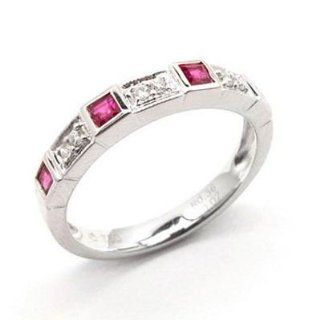 14k White Gold Ruby and Diamond Band Ring Size 6.5: Jewelry