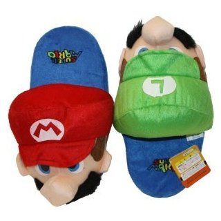 Super Mario Brothers Luigi & Mario Slipper Plush (Kids Size   up to 9" Long) Shoes
