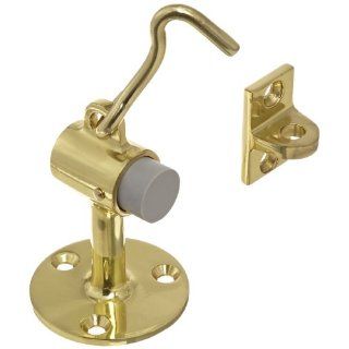 Rockwood 472.3 Brass Door Stop with Keeper, #12 x 1 1/4" FH WS Fastener with Plastic Anchor, 2 1/2" Base Diameter x 3 3/4" Height, Polished Clear Coated Finish: Industrial & Scientific