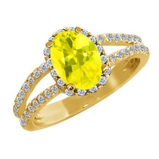 2.08 Ct Oval Canary Mystic Topaz Diamond Gold Plated Sterling Silver Ring: Jewelry