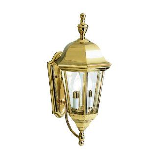 Kichler Lighting 9439PB LifeBrite 2 Light Outdoor Wall Mount Lantern, Polished Brass with Clear Beveled Glass Panels   Wall Porch Lights  