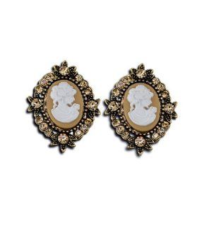 Womens Fashion Gold CZ Diamond Victorian Gold Tone Stud Earrings: Jewelry