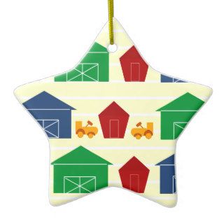 Country Barns on Stripes Ornaments