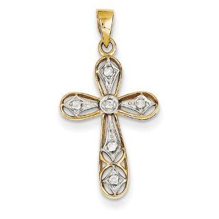 14K Yellow Gold & Rhodium Diamond Cross Pendant 19mmx30mm: Jewelry