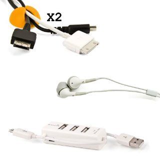 Computer Desk Organizer Accessories Kit ; Samsung Galaxy S III ( Galaxy S3, SGH i577 ) White Mobile Phone Charger USB 2.0 HUB + x2 Golden Yellow Cable Organizers + White Universal Earbud Earphones : Office Desk Organizers : Office Products