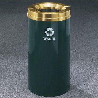 Glaro RecyclePro Satin Brass Cover Waste Receptacle, 33 Gal, 20 inch Dia x 35 inch H, Waste Message, Desert Stone, Shown in Hunter Green: Kitchen & Dining