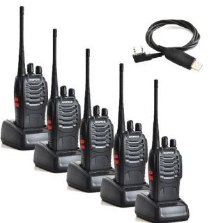 Baofeng BF 888S UHF 400 470MHz 16CH CTCSS/DCS With Earpiece Hand Held Mobile Amateur Radio Walkie Talkie 2 Way Radio Long Range Black 5 Pack and USB Programming Cable : Frs Two Way Radios : Car Electronics