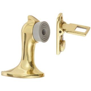 Rockwood 485.3 Brass Door Stop with Keeper, #12 x 1 1/4" FH WS Fastener with Plastic Anchor, 1 5/8" Base Width x 2 5/8" Base Length, 3" Height, Polished Clear Coated Finish: Industrial & Scientific