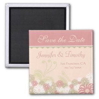 Pink floral shabby chic save the date magnet