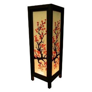 Thai Wood Lamp Handmade Oriental Classic Japanese Red Sakura Cherry Blossom Tree Branch Bedside Table Lights or Floor Home Decor Bedroom Decoration Modern Design   Outdoor Table Lamps