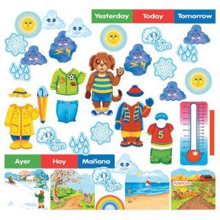Wally The Weather Dog Felt Figures for Flannel Boards/ Bulletin Board plus lesson guide bilingual Toys & Games