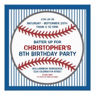 Child's Baseball Birthday Party Invitations