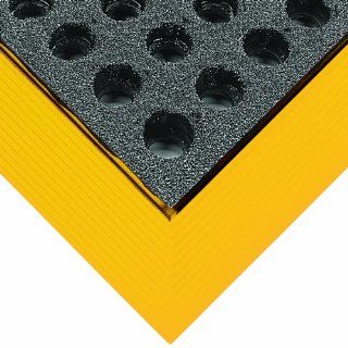 Wearwell Rubber 487 Industrial GritWorks Heavy Duty Anti Fatigue Mat, Molded Safety Beveled Edges, for Wet Areas, 2' Width x 3' Length x 3/4" Thickness, Black / Yellow: Floor Matting: Industrial & Scientific