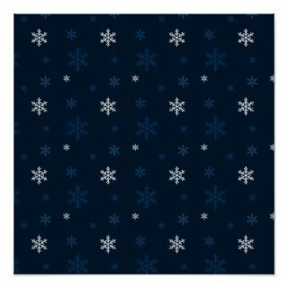 White Snow Flakes Navy Blue Background Pattern Print