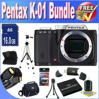 Pentax K 01 16MP APS C CMOS Compact System Camera [Body] (Black) + Extended Life Battery + 16GB SDHC Class 10 Memory Card + USB Card Reader + Memory Card Wallet + Deluxe Case w/Strap + Shock Proof Deluxe Case + Mini HDMI to HDMI Cable + Professional Full S