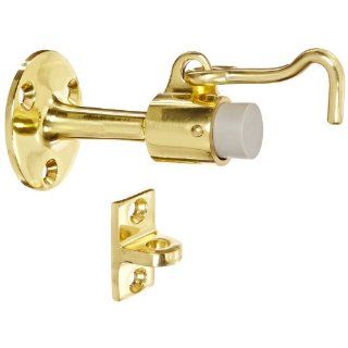 Rockwood 476.3 Brass Door Stop with Keeper, #12 x 1 1/4" FH WS Fastener with Plastic Anchor, 2 1/4" Base Diameter x 3 3/4" Height, Polished Clear Coated Finish: Industrial & Scientific