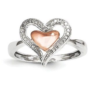 14k White Gold & Rose Rhodium Diamond Heart Ring. Carat Wt  0.08ct: Jewelry