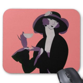 Vintage Art Deco Woman, Afternoon Tea and Cupcake Mouse Pads