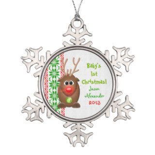 Cartoon Reindeer Baby First Christmas (Xmas) Ornaments