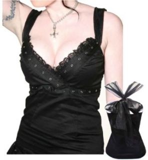 Living Dead Souls Womens EYELET TOP WITH SHEER BOW  Black  XL at  Womens Clothing store: Blouses
