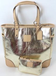 Coach 26141E Gold Metallic Leather Tote & Wristlet Retail $498: Top Handle Handbags: Shoes