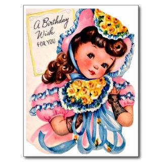 Charming Little Girl   Retro Happy Birthday Post Card