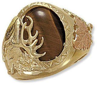 Landstroms Men's Black Hills Gold Ring with Elk in Tiger Eye Inset   02869 505: Landstroms: Jewelry