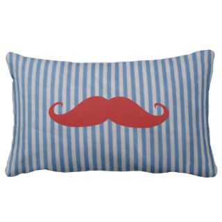 Funny Red Mustache And Blue White Stripes Pillows