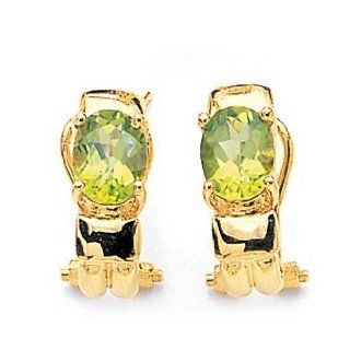 14K Gold Oval Faceted Peridot Earring With French Or Omega Back: Dangle Earrings: Jewelry