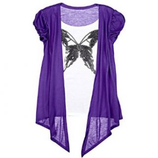 One Step Up Girls 4 6x Sequin Butterfly Flyaway Ruffle Cap Sleeve T SHirt (6X, Purple): Fashion T Shirts: Clothing