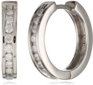 14k White Gold Channel Set Diamond Hoop Earrings (1/3 cttw, H I Color, I1 I2 Clarity): Jewelry