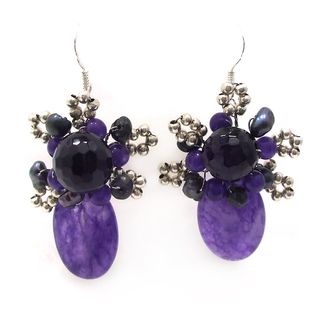 Crowned Oval Purple Agate Amethyst Earrings (Thailand) Earrings