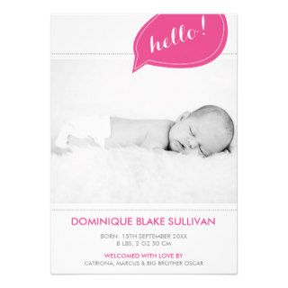 Pink Speech Bubble Modern Birth Announcements