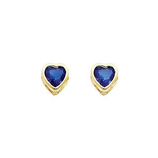 14K Yellow Gold 5mm Heart Bezel Set September CZ Birthstone Stud Earrings for Baby and Children (Sapphire, Navy): Goldenmine: Jewelry