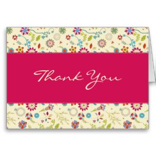 Retro Flowers · Cerise· Thank You Card