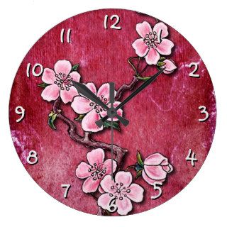 Pink Cherry Blossom Floral Tattoo Art Design Wallclocks