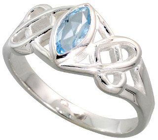 Sterling Silver Celtic Motherhood Knot Ring with Natural Blue Topaz 3/8 inch wide, sizes 6   10: Jewelry