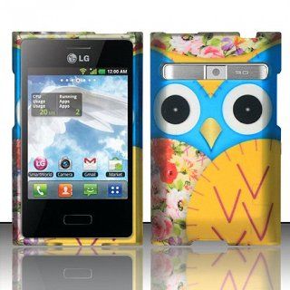 Blue Yellow Owl Hard Cover Case for LG Optimus Logic L35G Cell Phones & Accessories
