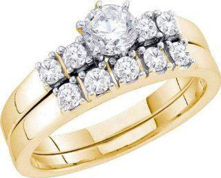 14KT Yellow Gold 0.78 CTW Diamond 0.40CT Round Center Bridal Set: Vishal Jewelry: Jewelry
