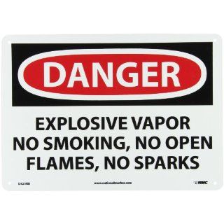 NMC D521RB OSHA Sign, Legend "DANGER   EXPLOSIVE VAPOR NO SMOKING NO OPEN FLAMES NO SPARKS", 14" Length x 10" Height, Rigid Plastic, Black/Red on White: Industrial & Scientific