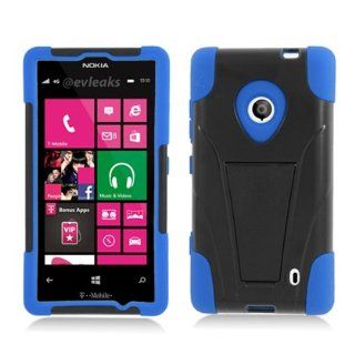 Qtech PHNK521YSTBLBK HypeKick Hybrid Protective Gummy TPU Case with Kickstand for Nokia Lumia 521   Retail Packaging   Blue/Black: Cell Phones & Accessories